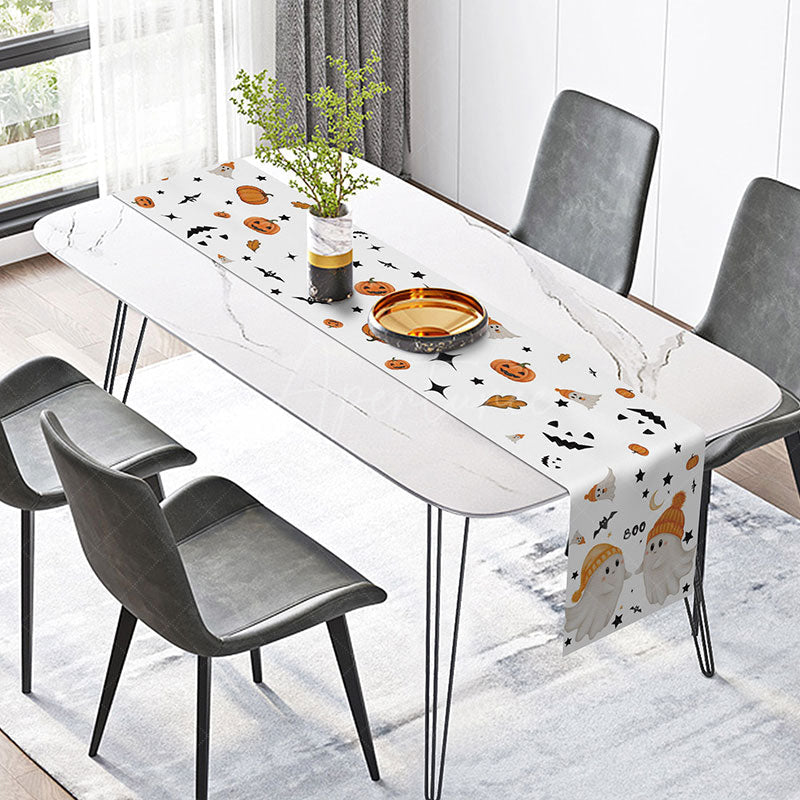 Aperturee - Aperturee Cute Halloween Table Runner with Cartoon Ghost and Bats for Kids Spooky Boo Party Decorations
