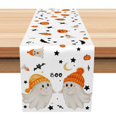 Aperturee - Aperturee Cute Halloween Table Runner with Cartoon Ghost and Bats for Kids Spooky Boo Party Decorations
