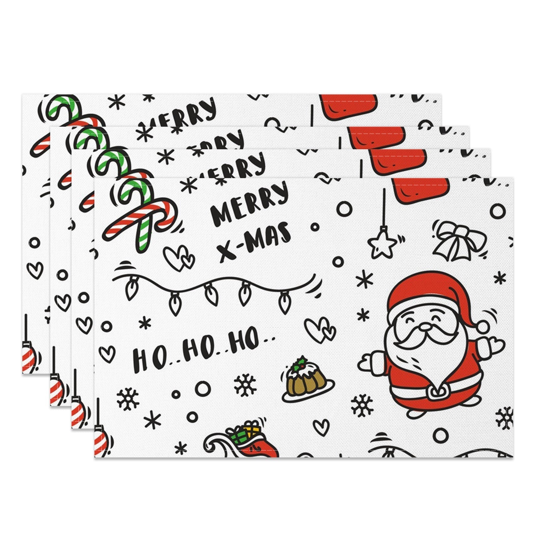 Aperturee - Aperturee Cute Hohoho Christmas Santa Claus Set Of 4 Placemats