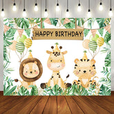 Aperturee - Aperturee Cute Jungle Animals Monstera Happy Birthday Backdrop