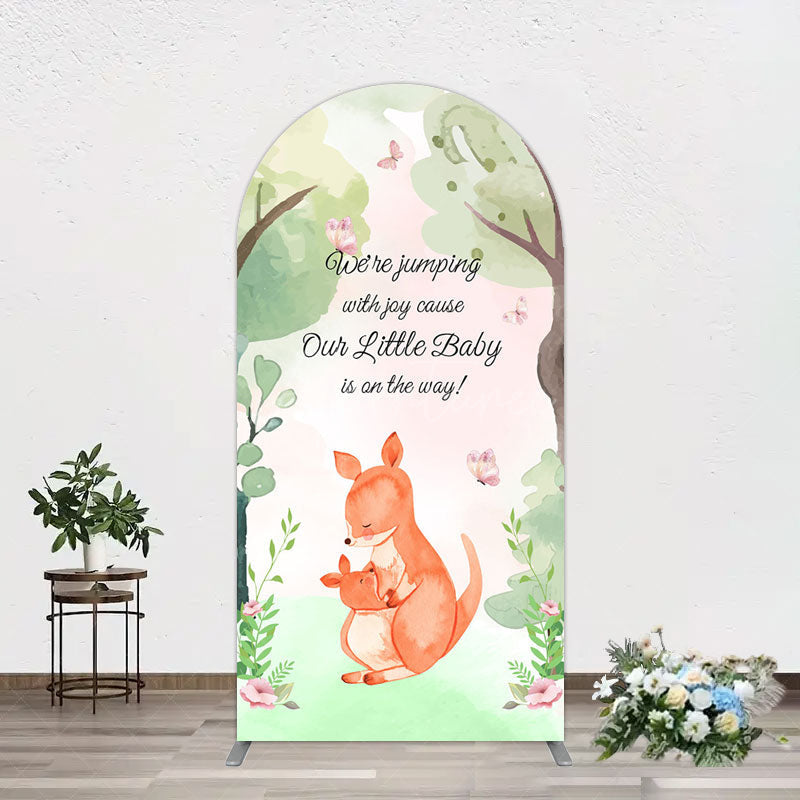 Aperturee - Aperturee Cute Kangaroo Jumping Baby Shower Arch Backdrop