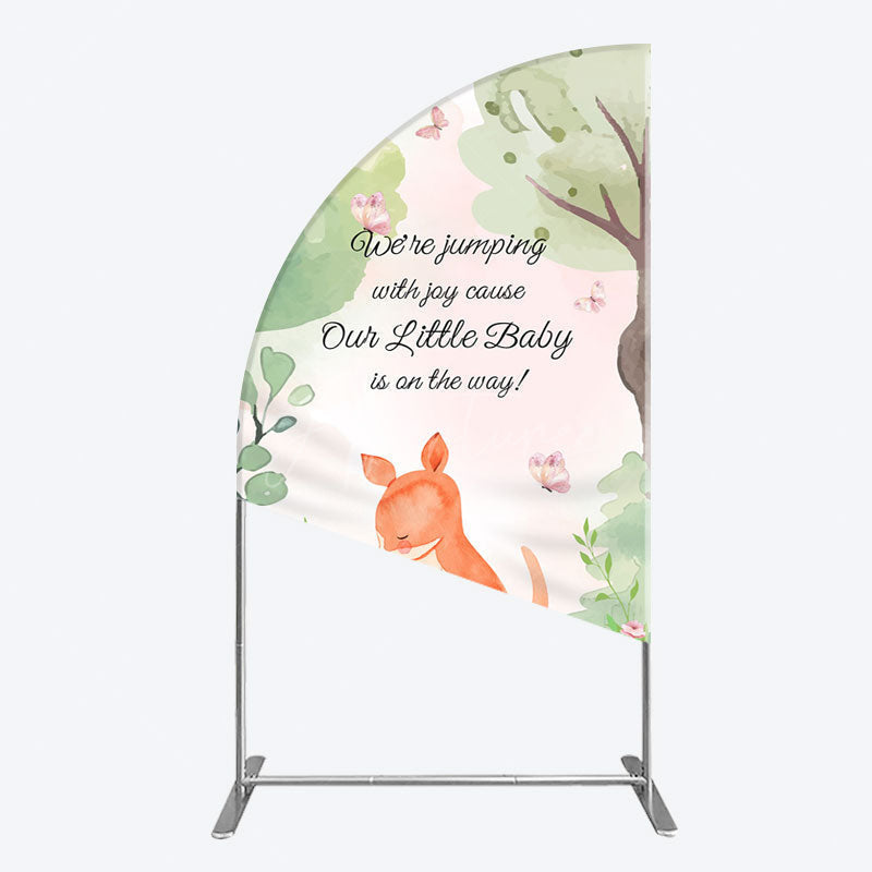 Aperturee - Aperturee Cute Kangaroo Jumping Baby Shower Half Moon Arch Backdrop