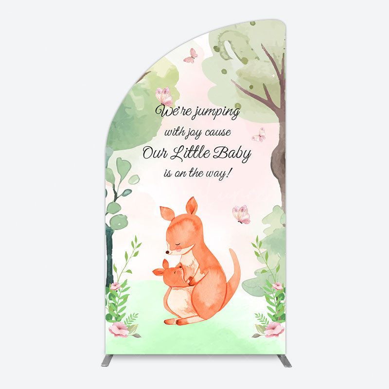 Aperturee - Aperturee Cute Kangaroo Jumping Baby Shower Half Moon Arch Backdrop