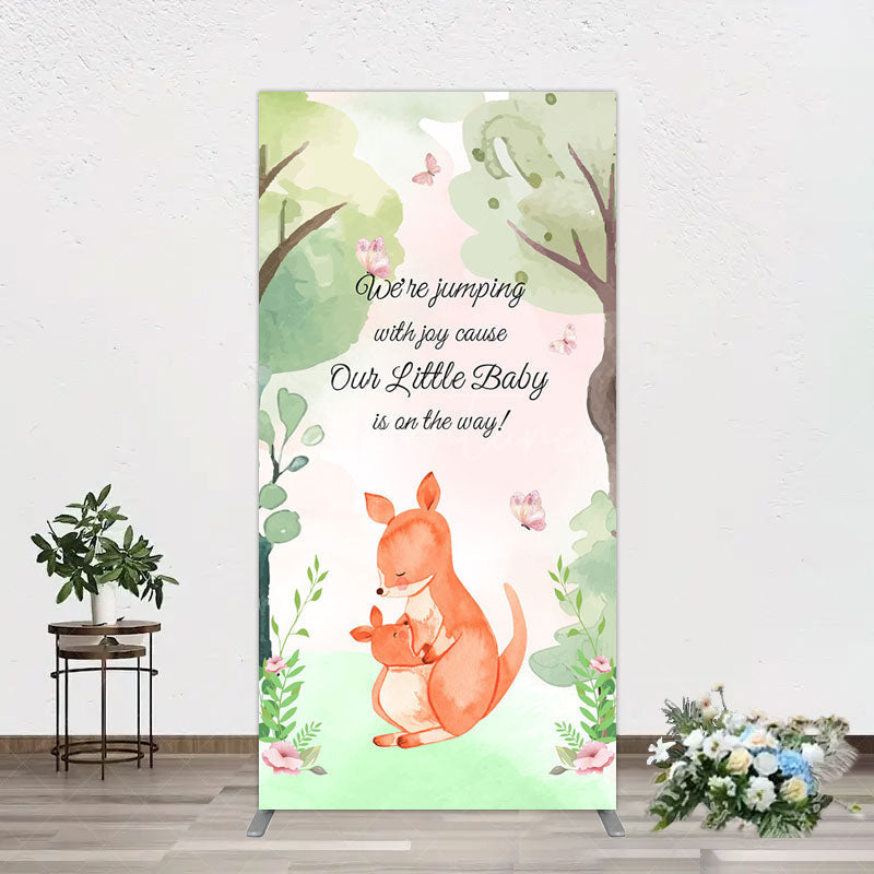 Aperturee - Aperturee Cute Kangaroo Jumping Baby Shower Rectangle Backdrop