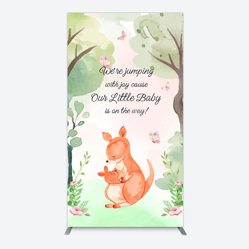 Aperturee - Aperturee Cute Kangaroo Jumping Baby Shower Rectangle Backdrop