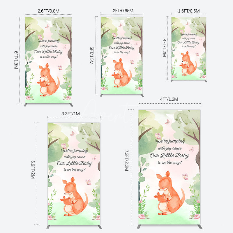 Aperturee - Aperturee Cute Kangaroo Jumping Baby Shower Rectangle Backdrop