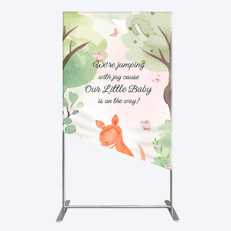 Aperturee - Aperturee Cute Kangaroo Jumping Baby Shower Rectangle Backdrop