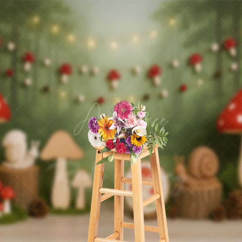 Aperturee - Aperturee Cute Mushroom Fairy Tale World Cake Smash Backdrop