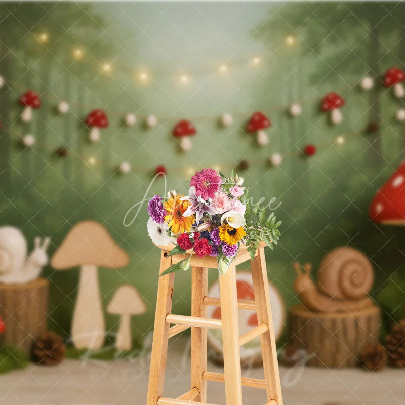 Aperturee - Aperturee Cute Mushroom Fairy Tale World Cake Smash Backdrop