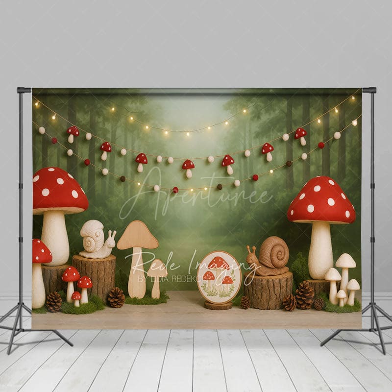 Aperturee - Aperturee Cute Mushroom Fairy Tale World Cake Smash Backdrop