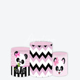 Aperturee - Aperturee Cute Pink and Black Panda Baby Shower Birthday Cylinder Cover Polka Dot Stripe Chevron Design for Party Decor
