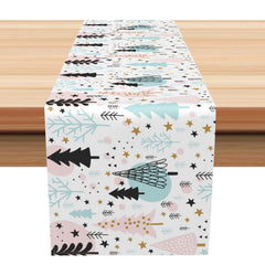 Aperturee - Aperturee Cute Pink Blue Black Pine Trees Stars Table Runner