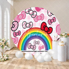Aperturee - Aperturee Cute Pink Bows and Rainbow Round Backdrop for Kids Birthday Party Girls Celebration Photo Background Decor with Plaid