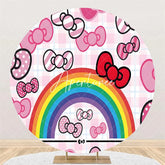 Aperturee - Aperturee Cute Pink Bows and Rainbow Round Backdrop for Kids Birthday Party Girls Celebration Photo Background Decor with Plaid