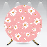 Aperturee - Aperturee Cute Pink Daisy Flowers with Gold Glitter Round Backdrop Boho Spring Birthday Party and Baby Shower Decor