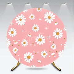 Aperturee - Aperturee Cute Pink Daisy Flowers with Gold Glitter Round Backdrop Boho Spring Birthday Party and Baby Shower Decor