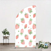 Aperturee - Aperturee Cute Pink Watercolor Strawberry Half Moon Arch Backdrop Sweet Fruit Theme Birthday Party Decor for Girls