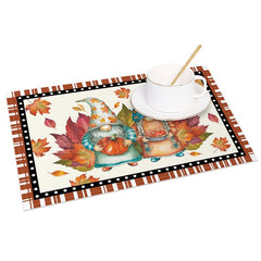 Aperturee - Aperturee Cute Pumpkin Fallen Maple Leaves Set of 4 Placemats