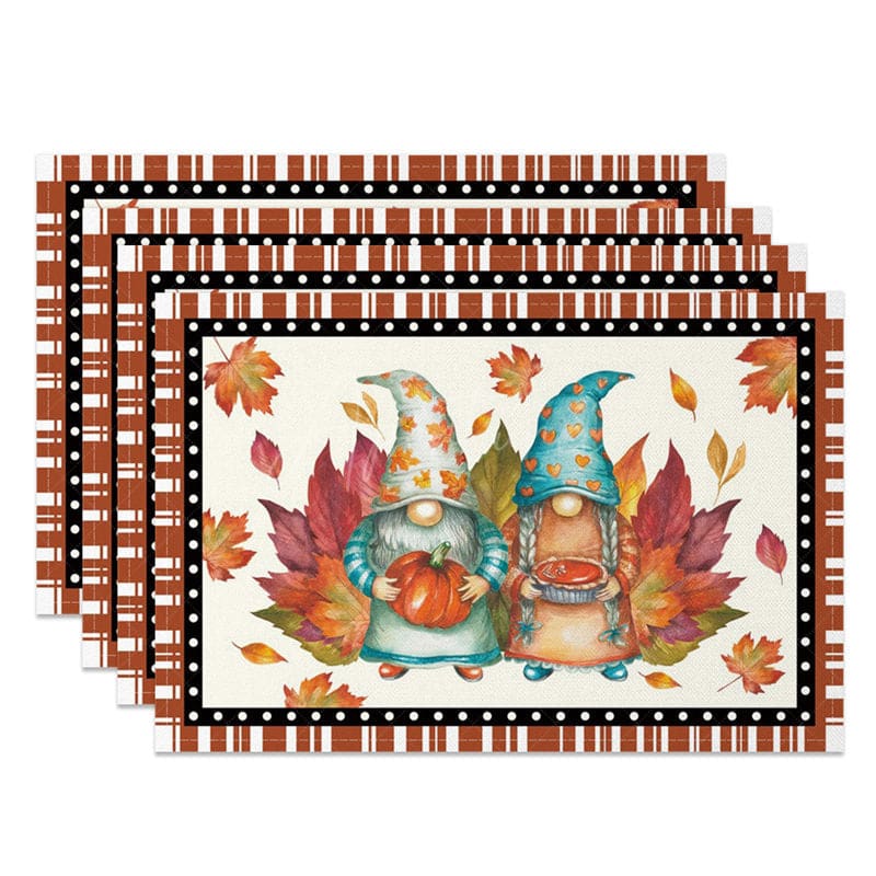 Aperturee - Aperturee Cute Pumpkin Fallen Maple Leaves Set of 4 Placemats