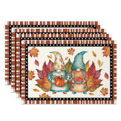 Aperturee - Aperturee Cute Pumpkin Fallen Maple Leaves Set of 4 Placemats