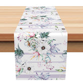 Aperturee - Aperturee Cute Purple and Violet Floral Table Runner Sweet Spring Wildflower Decor Easter or a Garden Party Decoration