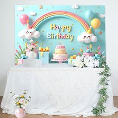 Aperturee - Aperturee Cute Rainbow Clouds Balloon Gift Birthday Backdrop