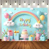 Aperturee - Aperturee Cute Rainbow Clouds Balloon Gift Birthday Backdrop