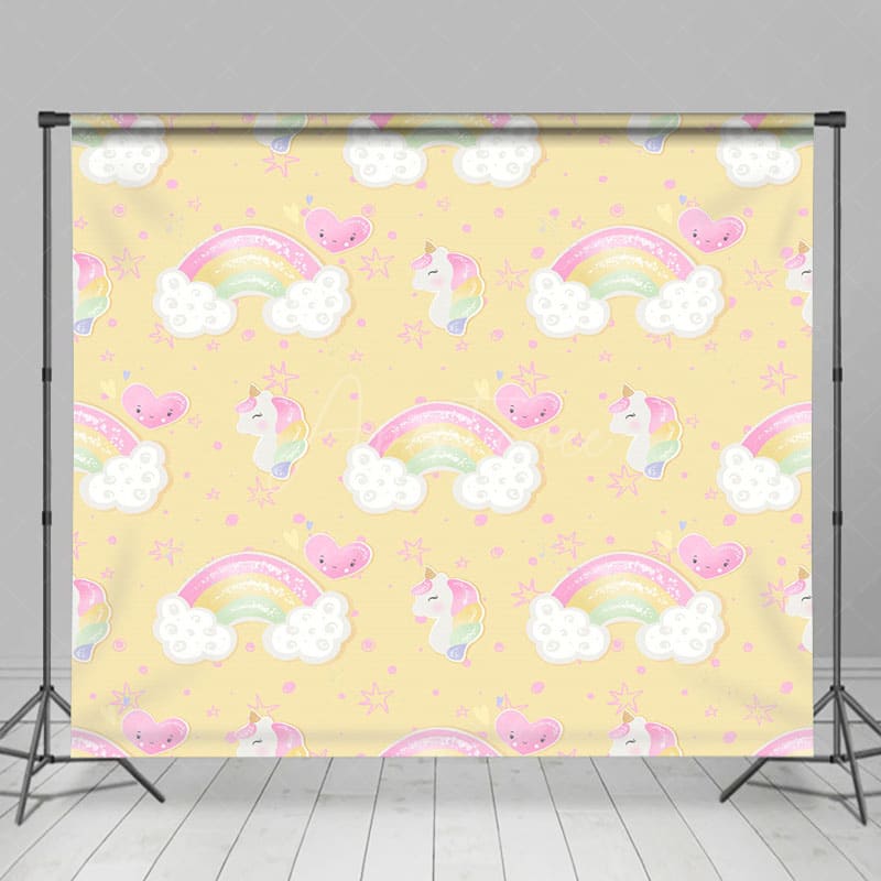Aperturee - Aperturee Cute Rainbow Unicorn Birthday Cake Smash Backdrop