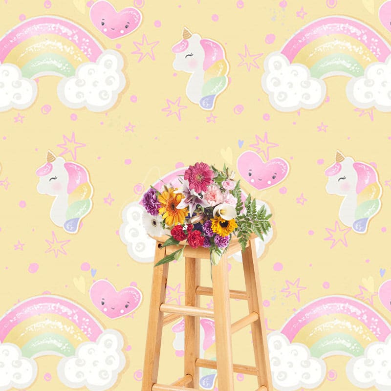 Aperturee - Aperturee Cute Rainbow Unicorn Birthday Cake Smash Backdrop