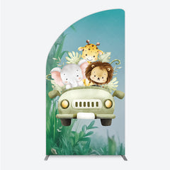 Aperturee Aperturee Cute Safari Animals Half Moon Arch Backdrop Jungle Lion Elephant and Giraffe Wild One First Birthday Party Photo Prop