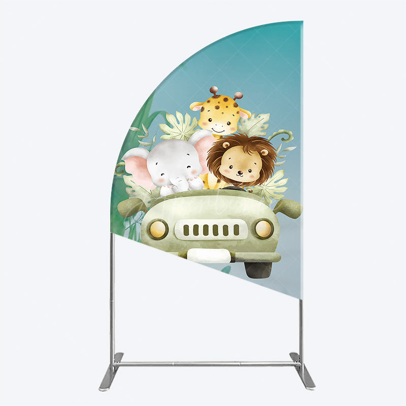 Aperturee Aperturee Cute Safari Animals Half Moon Arch Backdrop Jungle Lion Elephant and Giraffe Wild One First Birthday Party Photo Prop
