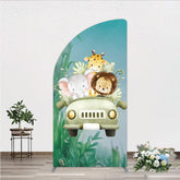 Aperturee Aperturee Cute Safari Animals Half Moon Arch Backdrop Jungle Lion Elephant and Giraffe Wild One First Birthday Party Photo Prop