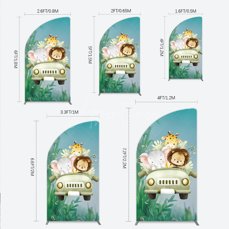 Aperturee Aperturee Cute Safari Animals Half Moon Arch Backdrop Jungle Lion Elephant and Giraffe Wild One First Birthday Party Photo Prop