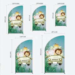 Aperturee Aperturee Cute Safari Animals Half Moon Arch Backdrop Jungle Lion Elephant and Giraffe Wild One First Birthday Party Photo Prop