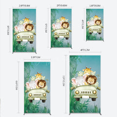 Aperturee Aperturee Cute Safari Animals Rectangle Backdrop Jungle Lion Elephant and Giraffe Wild One First Birthday Party Photo Prop