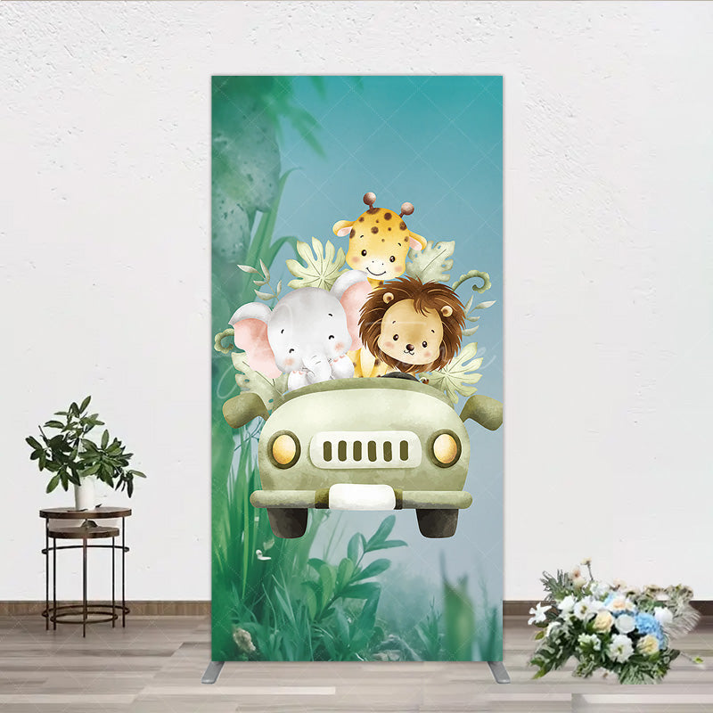 Aperturee Aperturee Cute Safari Animals Rectangle Backdrop Jungle Lion Elephant and Giraffe Wild One First Birthday Party Photo Prop