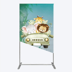 Aperturee Aperturee Cute Safari Animals Rectangle Backdrop Jungle Lion Elephant and Giraffe Wild One First Birthday Party Photo Prop