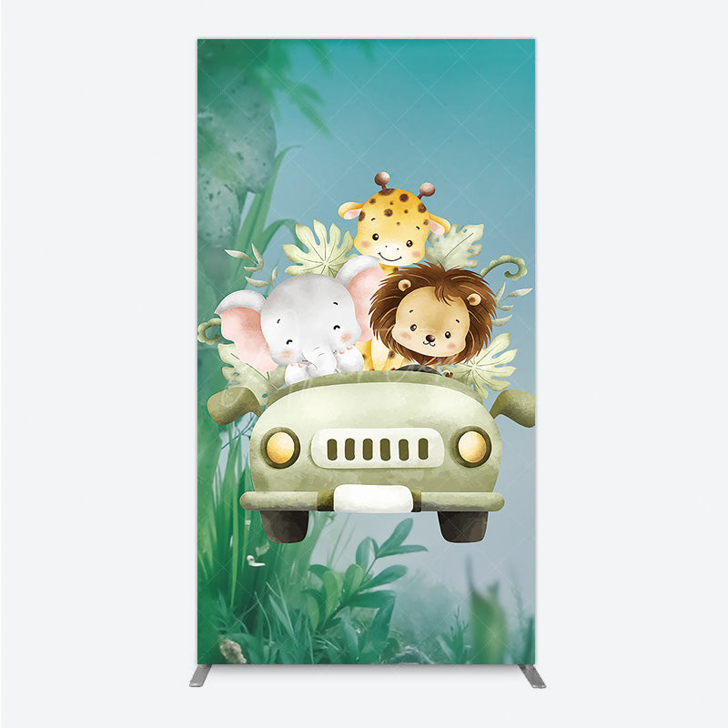 Aperturee Aperturee Cute Safari Animals Rectangle Backdrop Jungle Lion Elephant and Giraffe Wild One First Birthday Party Photo Prop