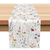 Aperturee - Aperturee Cute Spring Floral Table Runner in Sweet Pastel Colors Fresh Wildflower Decor for Kitchen Easter or a Party