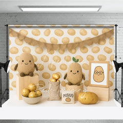 Aperturee - Aperturee Cute Spud Potato Pattern and Plushie Photo Backdrop One Sweet Potato Birthday Photography Background