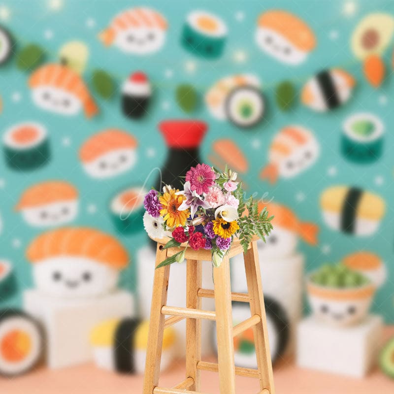 Aperturee - Aperturee Cute Sushi Theme Photography Cake Smash Backdrop