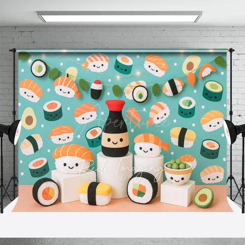 Aperturee - Aperturee Cute Sushi Theme Photography Cake Smash Backdrop