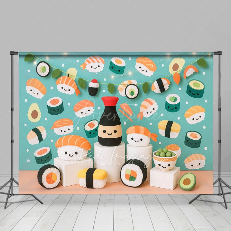 Aperturee - Aperturee Cute Sushi Theme Photography Cake Smash Backdrop