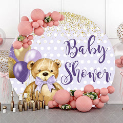Aperturee - Aperturee Cute Teddy Bear Lavender Gold Glitter Baby Shower Round Backdrop Polka Dot Balloons Decor