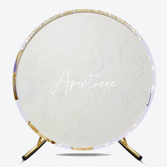 Aperturee - Aperturee Cute Teddy Bear Lavender Gold Glitter Baby Shower Round Backdrop Polka Dot Balloons Decor