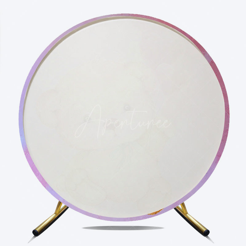 Aperturee - Aperturee Cute Teddy Bear with Heart Balloons Round Backdrop Pink Watercolor Background Kids Birthday or Baby Shower