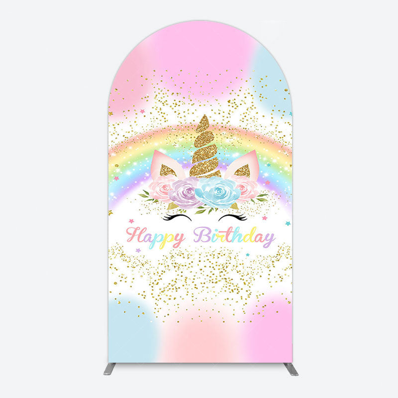 Aperturee - Aperturee Cute Unicorn Rainbow Glitter Birthday Arch Backdrop