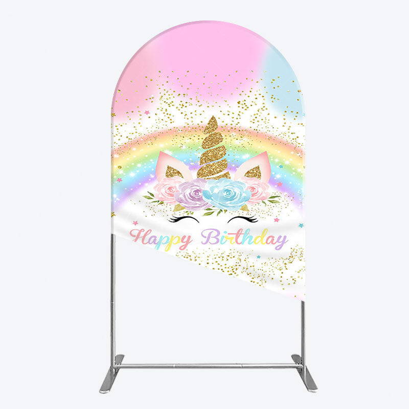 Aperturee - Aperturee Cute Unicorn Rainbow Glitter Birthday Arch Backdrop