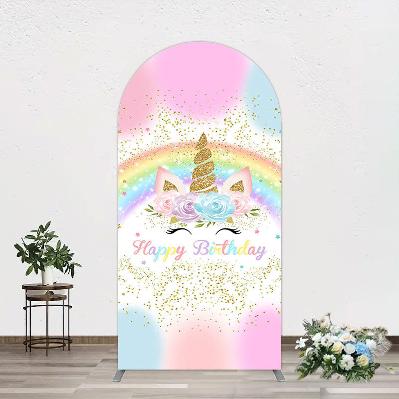 Aperturee - Aperturee Cute Unicorn Rainbow Glitter Birthday Arch Backdrop