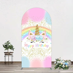 Aperturee - Aperturee Cute Unicorn Rainbow Glitter Birthday Arch Backdrop
